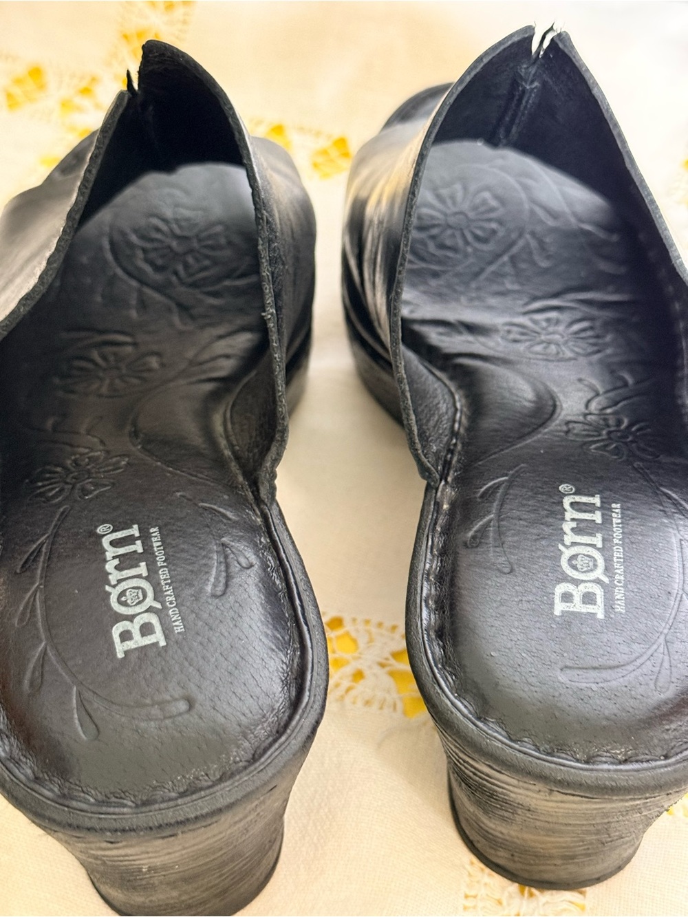 Børn Black Leather Peep Toe Wedge Mules Clogs Size 10M - Picture 11 of 11